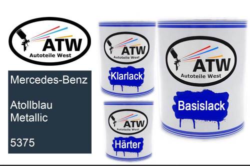 Mercedes-Benz, Atollblau Metallic, 5375: 1L Lackdose + 1L Klarlack + 500ml Härter - Set, von ATW Autoteile West.